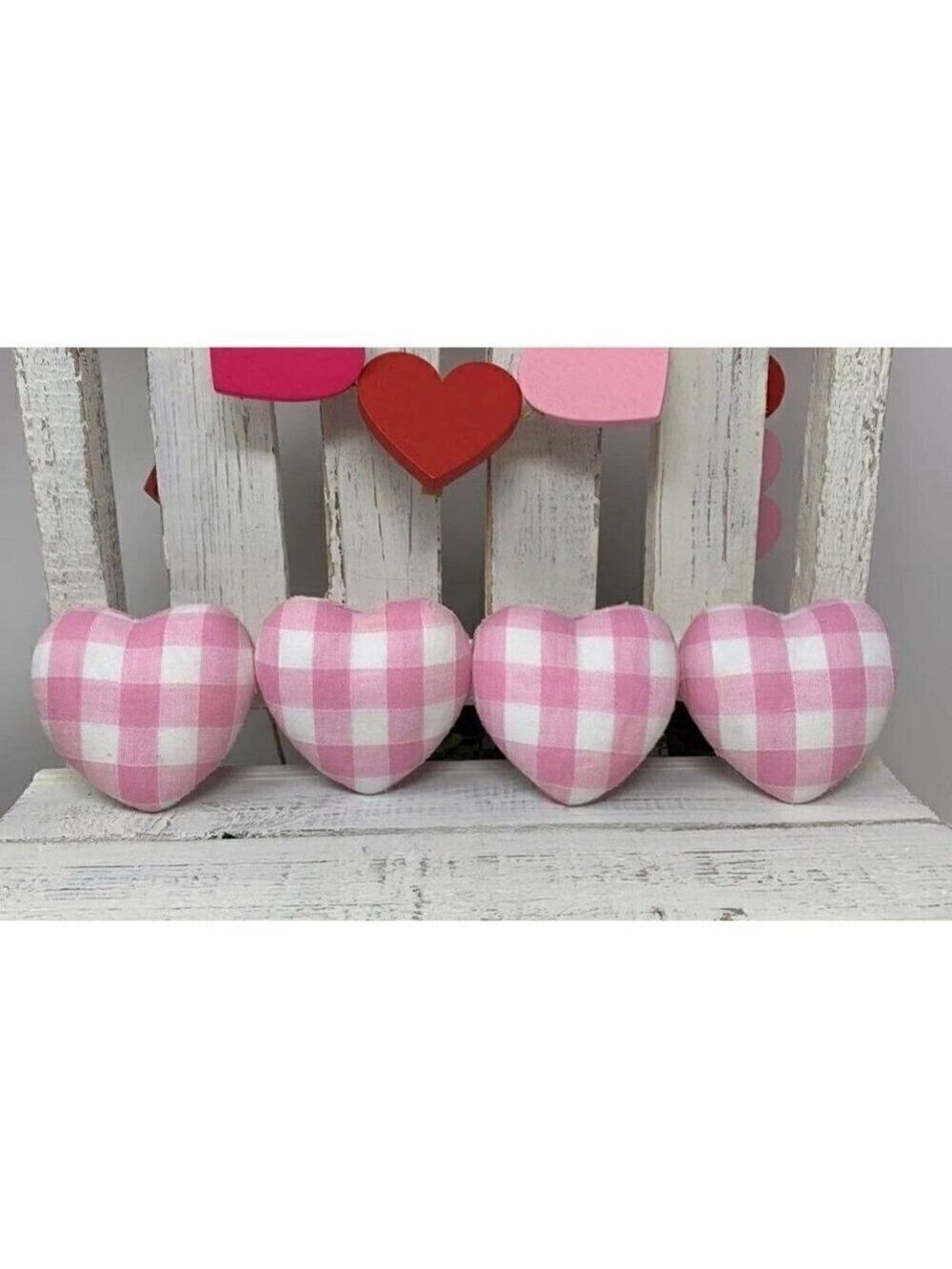 Valentine Bowl Fillers Pink Buffalo Plaid Tiered Tray Shelf Decor Rustic Gingham